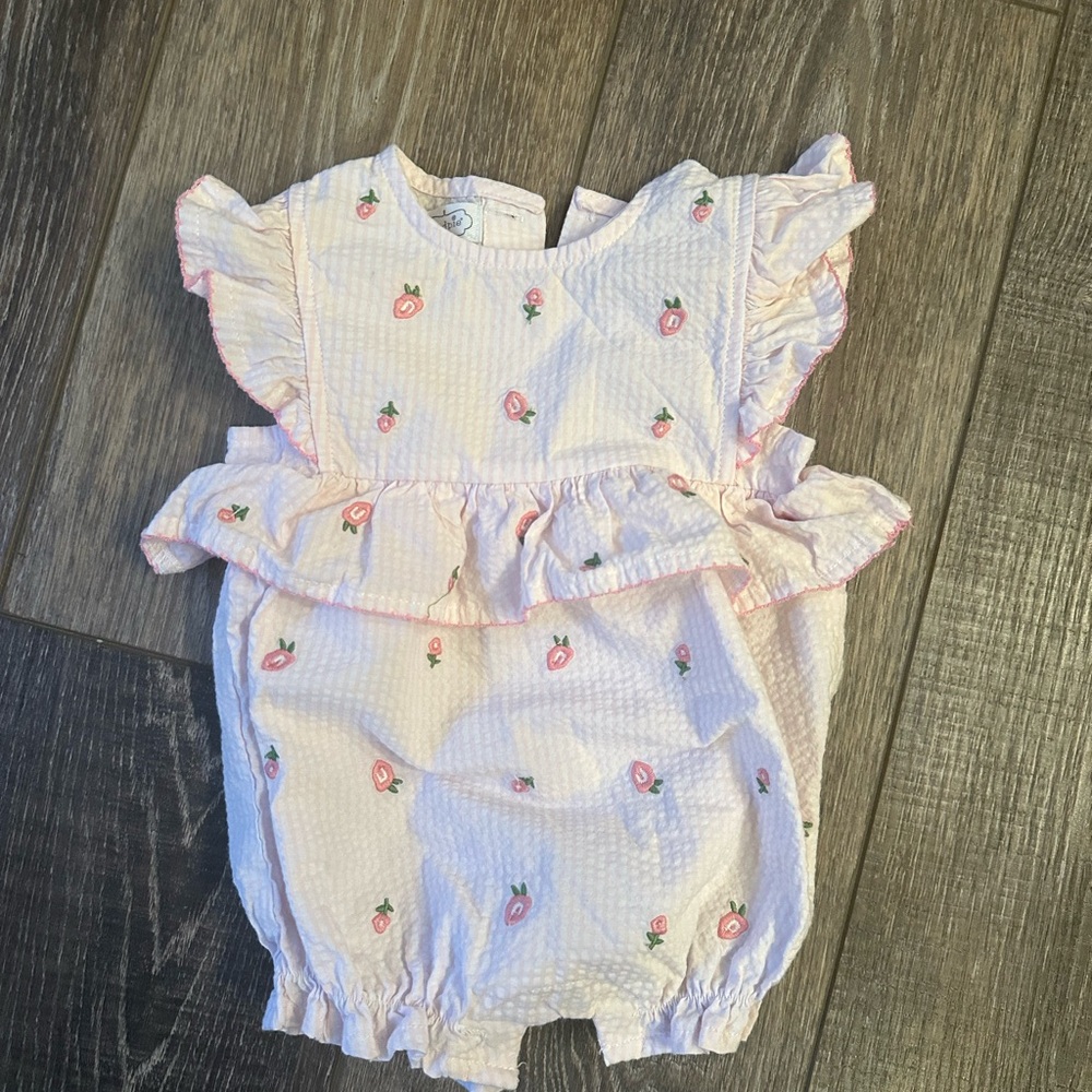 Mudpie 3/6 mo  Pink Ruffled Baby Romper